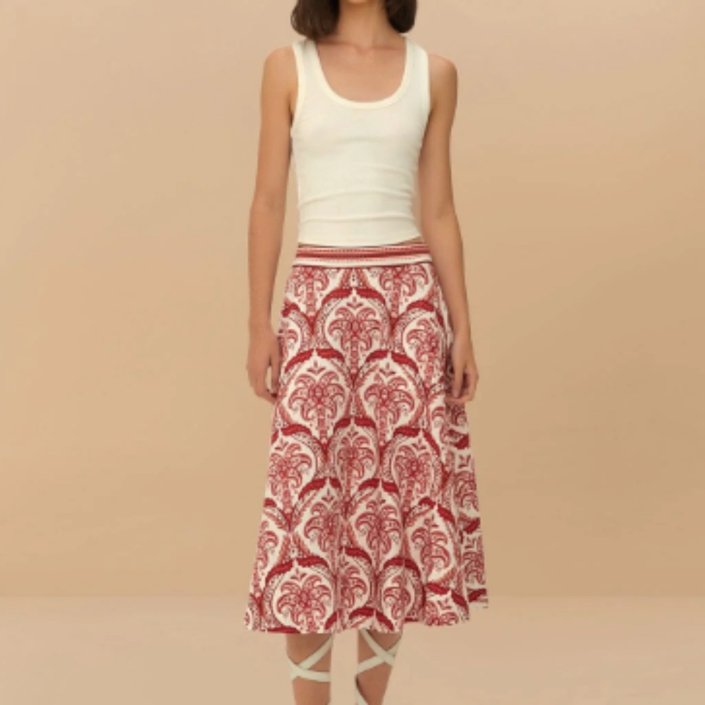 Off-White Tropical Cameo LENZING™ ECOVERO™ Euroflax™ Midi Skirt